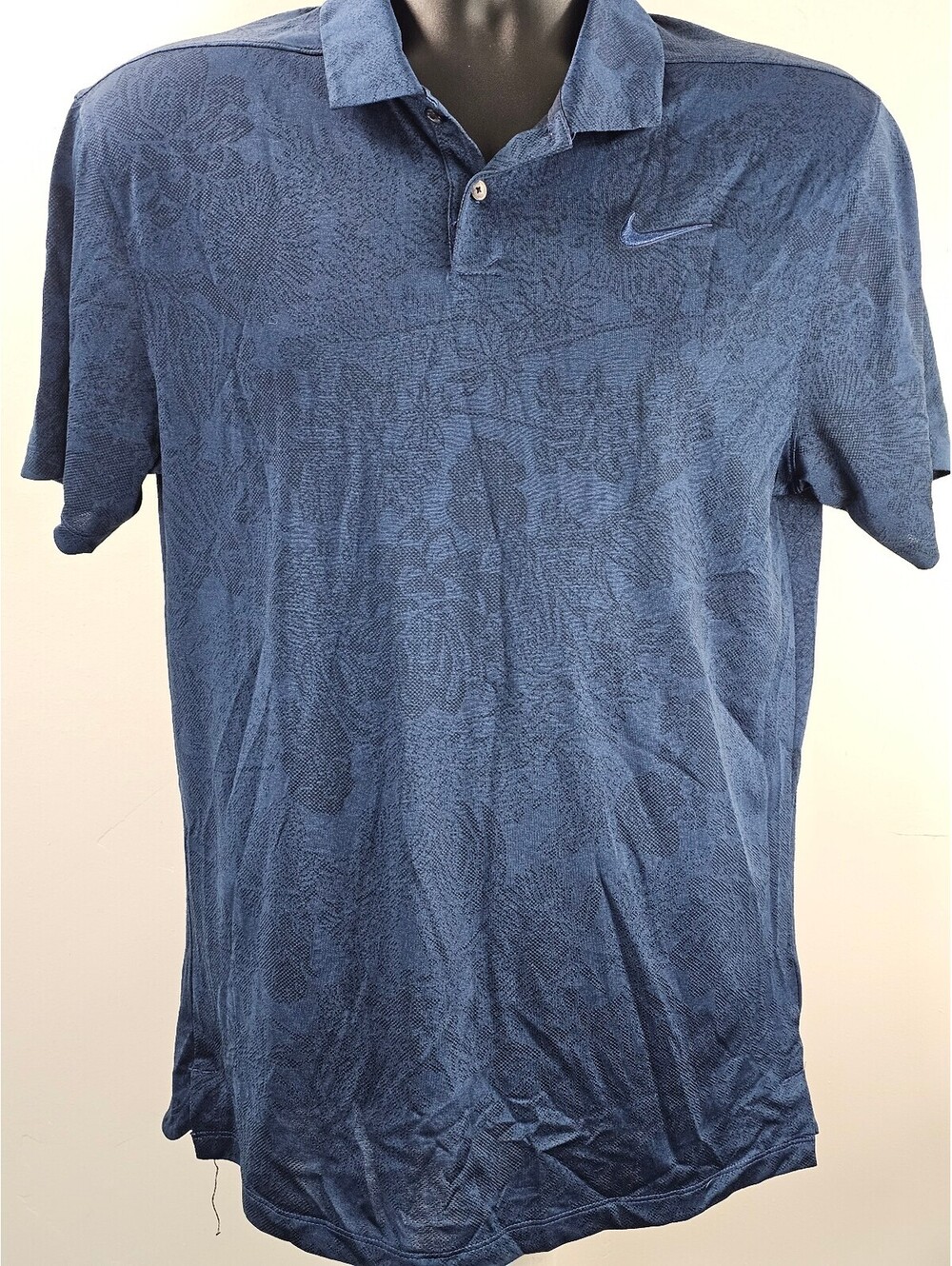 Nike Dri-Fit Blue Floral Pattern Polo Shirt Size Small